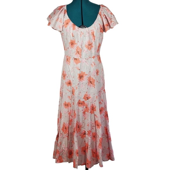 Rebecca Taylor La Vie Louise Floral Ruffle Midi Dress in Soft Blue/Peach Small - Picture 7 of 11